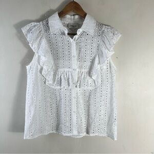 Choklate Paris eyelet ruffle front sleeveless blouse Size Large White Bohemian